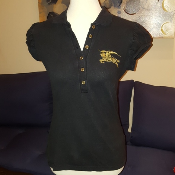 black polo shirt with gold horse